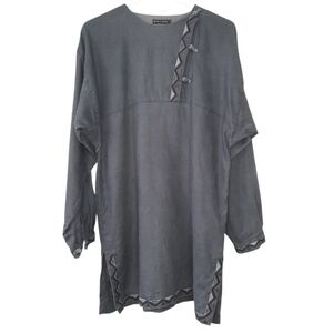 Gudrun Sjoden Linen Long Tunic Top Lagenlook Grey Womens Size M Embroidered